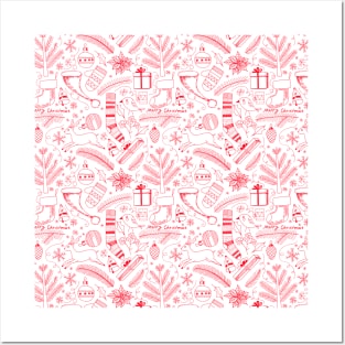 Doodle Christmas pattern red Posters and Art